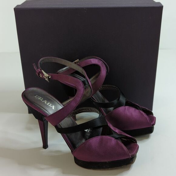 Prada Satin Platforms Peep Toe Size 8 1/2 - Picture 2 of 10